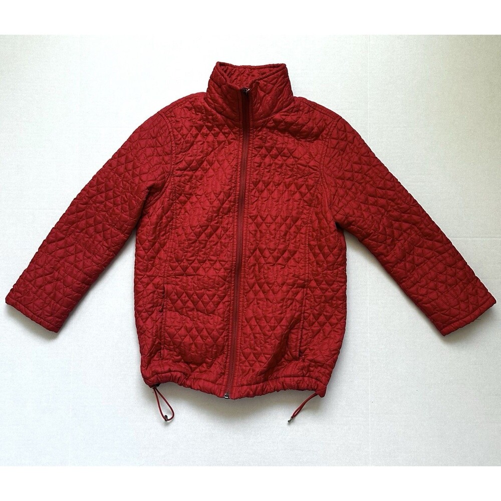 Lands’ End Red Quilted Puffer Coat Women’s Small Red Zip Up Primaloft Jacket